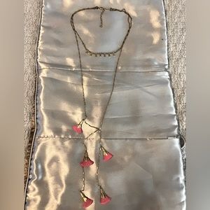 Hot pink feather long necklace